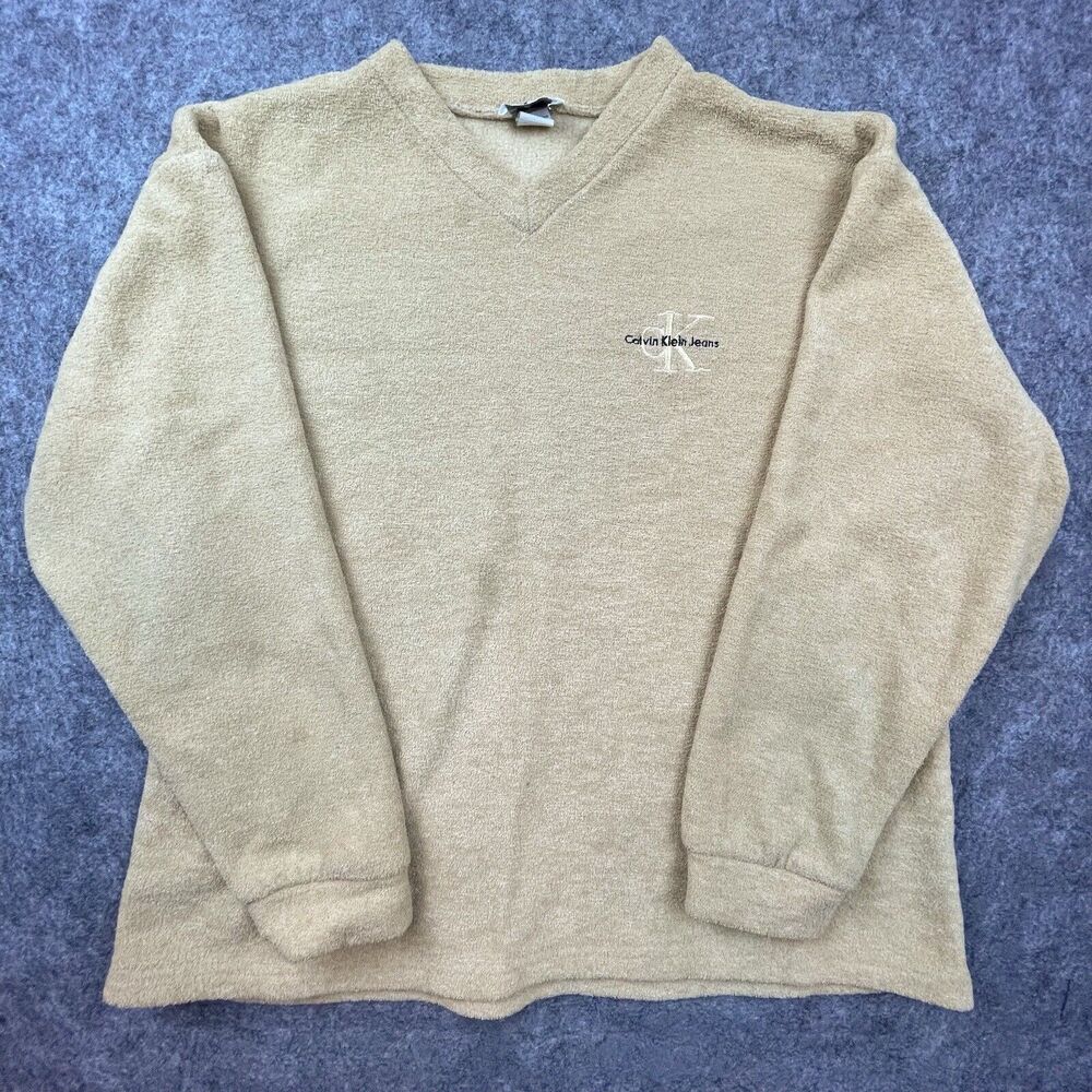 Vintage Calvin Klein Sweatshirt Womens Large Tan‎ Terrycloth